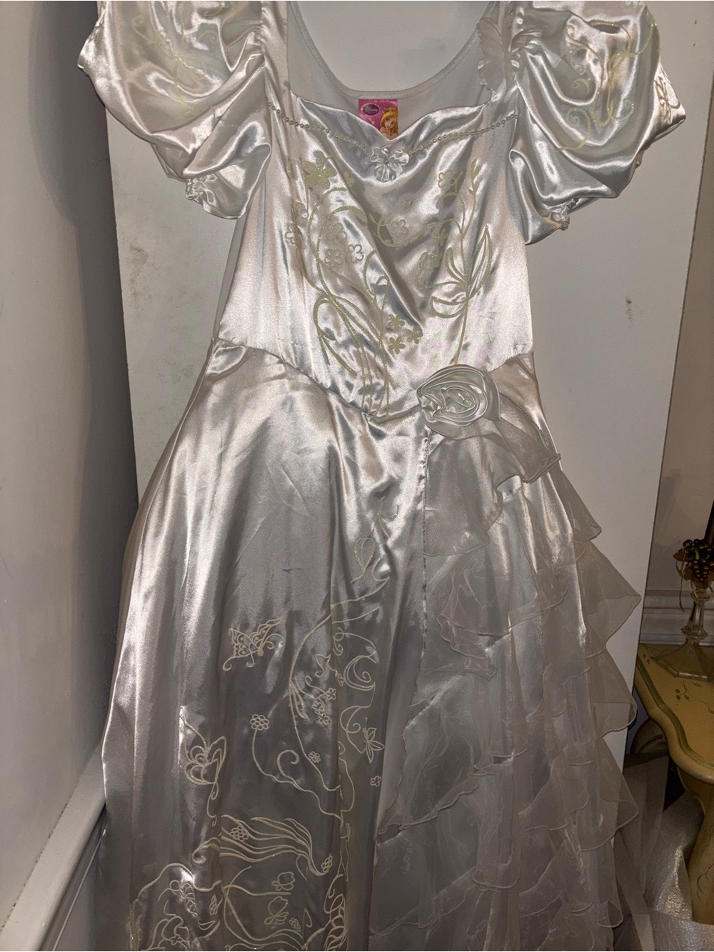 Disney White Satin Princess Costume Dress with Floral Accents